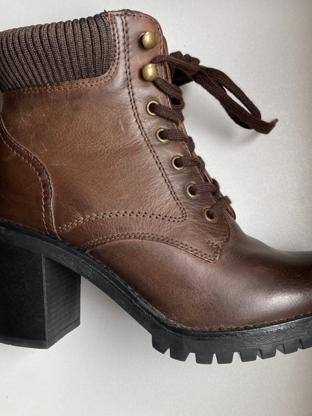 Steve Madden Aliciaa Brown Leather block Heeled Boots 38